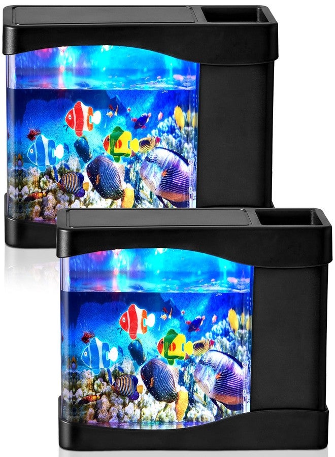 Rossesay 2 Sets Artificial Fish Tank Virtual Ocean Toy in Motion Lamp, Mini Office Desk Aquarium with 6 Moving Swimming Fish 6 Decorative Lamp LED Lights, Mini Tropical Aquarium - Image 1